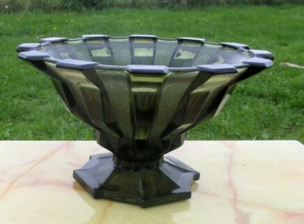 Antique Art Deco Vase Green Bohemia Era Moser Haida Stein schonau Pressed Glass