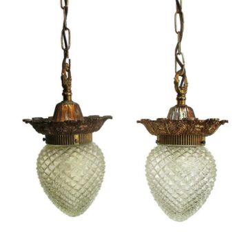 Couple Vintage French Chandelier Pendant Ceiling Light Lamp ornate Brass Hobnails