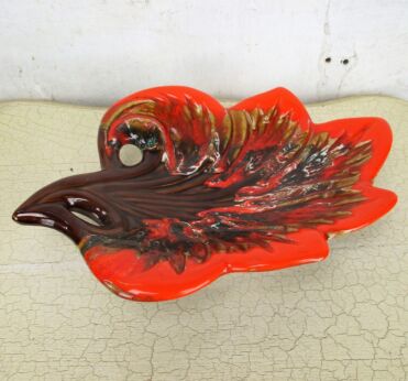French Vallauris Serving Plate Platter Centerpiece Leaf Orange Fat Lava