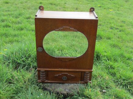 Antique Carved Wood medicine bathroom Cabinet Apothecary Oval Mirror