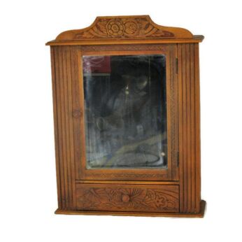 Vintage Hand Carved Wooden Kitchen Apothecary Wall Cabinet Pediment Lovely