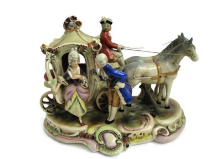 Porcelain statue Figurine Marked Victorian Couple Courting Carriage Marked handpainted Thurinen Gräfenthal vintage