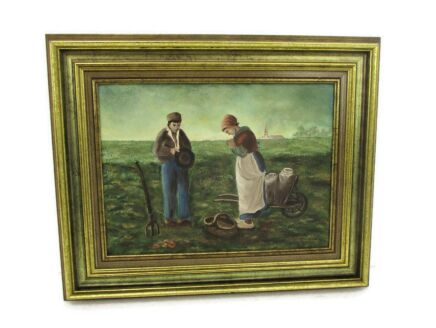 Painting The Angelus after Jean Francois Millet Ave Maria Praying Farmers Framed Oil on Canvas G. Verdonck