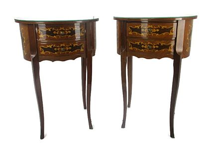 Couple Italian Marquetry Wooden Nightstands End Tables Chest of drawers WOW