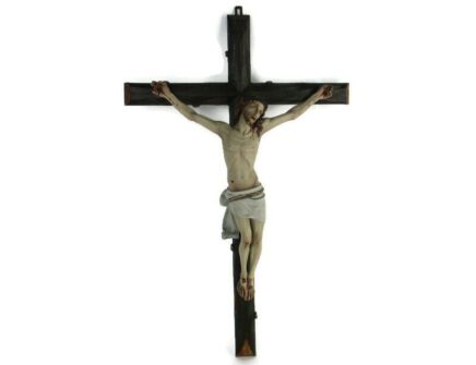 XL Wood Hanging Crucifix Plaster corpus Piece of Art Very Dramatic Exquisite