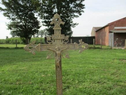 Antique Standing Table Crucifix Christ Brass Cross Memento Mori Ornament 16.93"
