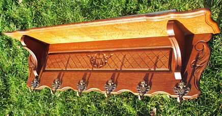 Vintage Wooden Wall Shelf Plate Coat Hat Cane Book Rack Carved Wood