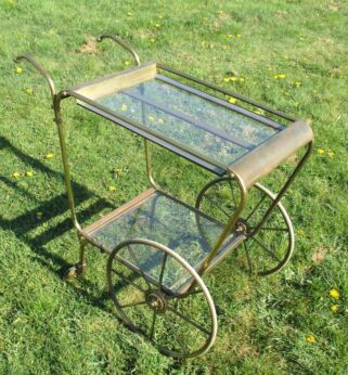 Antique Art Deco Prewar Brass Cocktail Bar Serving Cart Trolley Hollywood Regency gorgeous 