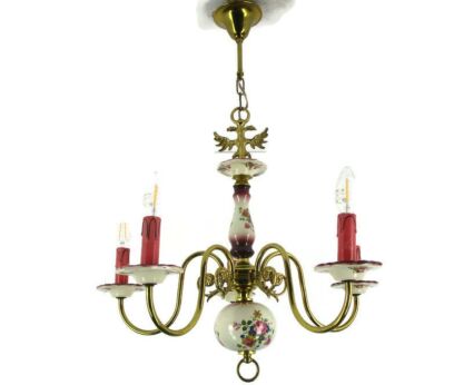 Romantic Chandelier Pendant 5 arm Lights Porcelain Flowers Brass Eagles Flemish