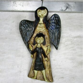 Retro Wall Plaque Angel Infant Child Wall Hanging Ceramic Modernist Amphora HTF