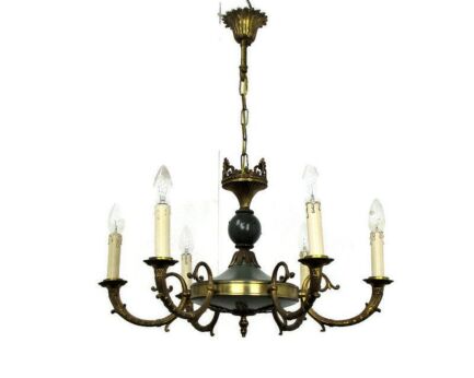 6 Arms Lights Chandelier Revival French Empire Impressive Toleware Green Gold