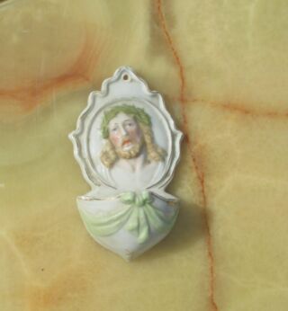 Antique Holy Water Font Angel Porcelain Jesus Wall Hanging Christian Catholic