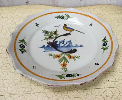Antique French Faience Strasbourg Platter Luneville Bird 18th - 19th C 9.05"
