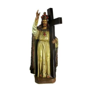 L Antique Statue Jesus Christ Church Triumphant Neo Gothic 1900 Plaster 29.53"
