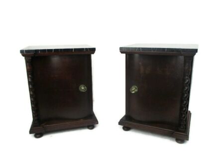 Pair Couple Vintage Nightstands End tables Dresser 30s 40s Vanity Cabinets Barley Twist Marble tops WOW