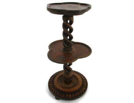 Vintage Carved wood Open Barley Twist Pedestal Display Table Plant Bonsai Flower Stand extremely rare Barn Style