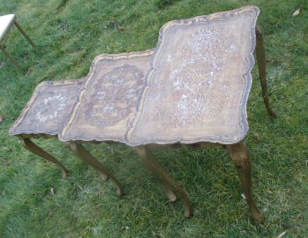Vintage Florentine 3 Nesting Stacking Tables Italian Hollywood Regency Wood 