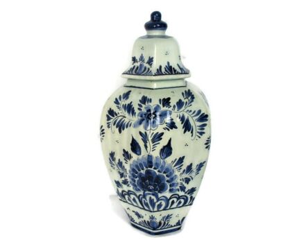 Delft Vase Urn Marked Blue White Holland Hand Painted Delfts Flowers Lidded