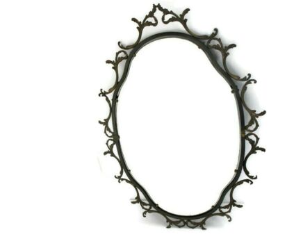 Large  Ornate Oval Brass Wall Hanging Mirror Hollywood Regency Gorgeous Extremely rare and stylish Beveled Glass