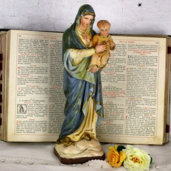 Antique Neo Gothic 1900 Statue Virgin Mary Infant Treading on Snake Plaster HTF