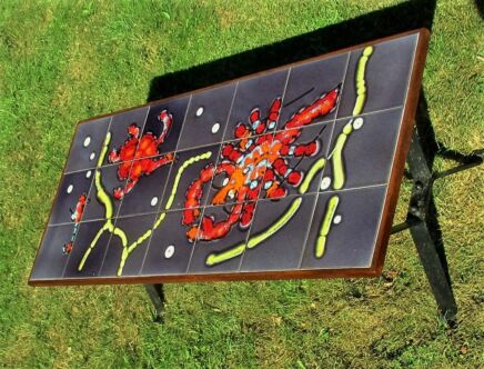 Vintage Fat Lava Ceramic Tiles Coffee Side Table Space Age Seahorse Lobster Crab