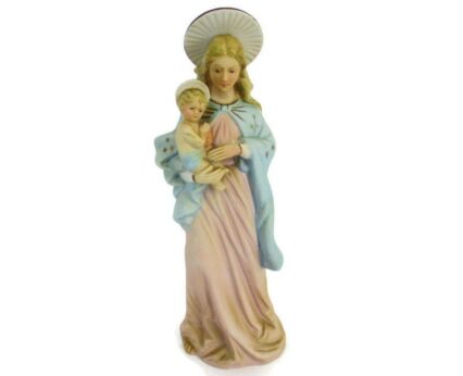 Porcelain Statue Virgin Mary Our Lady Madonna Infant Jesus Grapes Mid Century