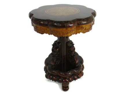 Hand Carved Wood Coffee Wine Side Table Tripod Pedestal Bonsai Plant Stand