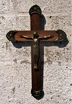 Ornate Modernist Hanging Crucifix Cross Jesus Christ Brass Corpus 14.57"