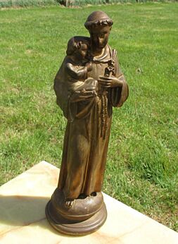 Large Vintage St Anthony of Padua with Jesus Plaster Statuette Chalk Chalkware