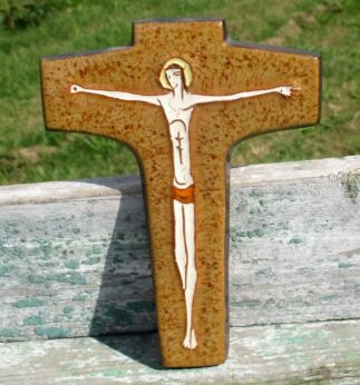 Small Mid Century Design Ceramic Modernist Crucifix era Perignem Lovely