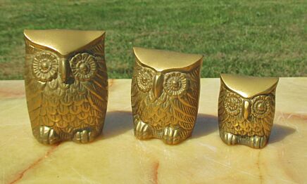 Vintage set of 3 Solid brass owls Paperweight Decorative