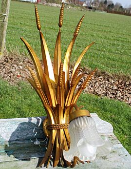 Hollywood regency Mounted Wall Lamp Gold Paint Wheat Tulipshade Lovely