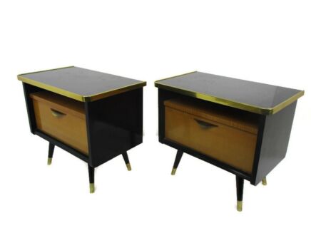 Pair Couple Double Vintage Nightstands End tables Mid Century Modern Wood Retro Two Toned WOW