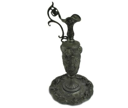 Gothic Ewer Jar Pitcher Tin Pewter Tray Decorative Ornate Gothic Goat Heads Angels Lovely