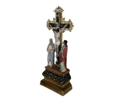 Antique Calvary Crucifix Christ Plaster Lamb Of God Filigree Gorgeous