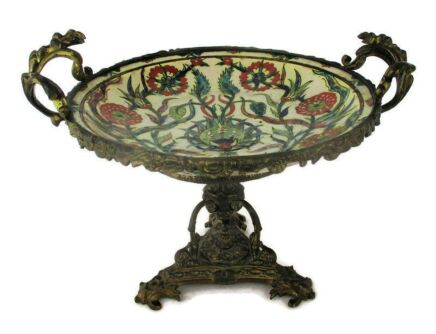 Gorgeous Antique Centerpiece Bowl Fruit Dish Ornate Brass Pedestal Plate