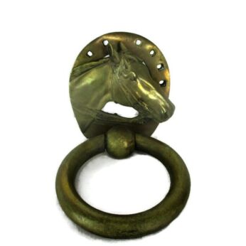 Vintage heavy Brass Door Knocker Horseshoe Horse Architectural Reclaimed Beautiful