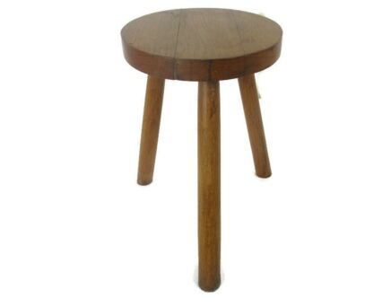 Vintage Hand Carved wood Tripod Milking Stool Pedestal Table Pedestal Barn Style