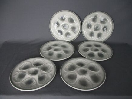 Moulin des Loups Set of 6 French Oyster Plates Porcelain Faience Grey Gray White