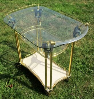 Ornate Glass Marble Bar Cart Trolley Cocktail Entertainment Hollywood Regency