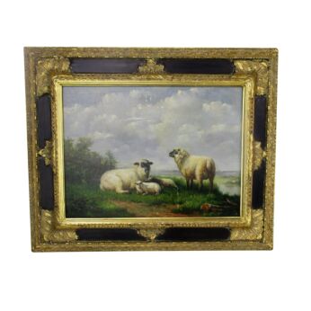 Lovely Painting Sheep Landscape Gorgeous Ornate Frame Signed Oil Painting