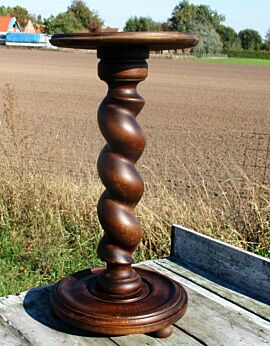 Vintage Carved Wood Barley Twist Pedestal Display Table Plant Stand 21.85"