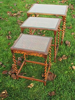 Antique Barley Twist Nesting Side Tables Rush Glass Table Tops Gorgeous