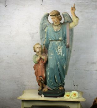 Antique Large Church Chapel Statue Angel Gabriel Archangel Infant Child 35.43"