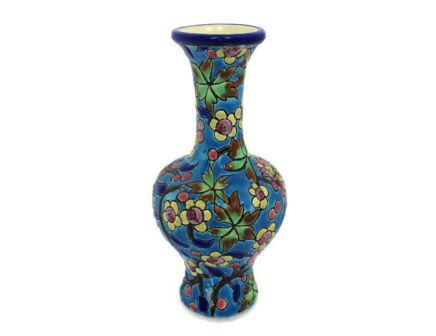 Small Emaux De Longwy French Enamel Vase Hand Made Blue Pottery 30s