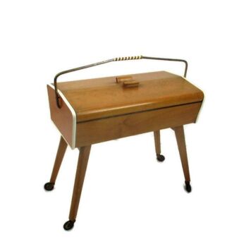 Danish Modern Teak Sewing Quilting Box Organizer on wheels Funky Era Eames HTF