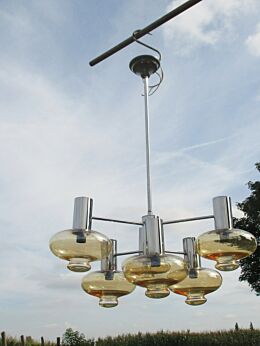 Vintage Boulanger Sciolari chrome Chandelier Amber Sconces 6 lights Working