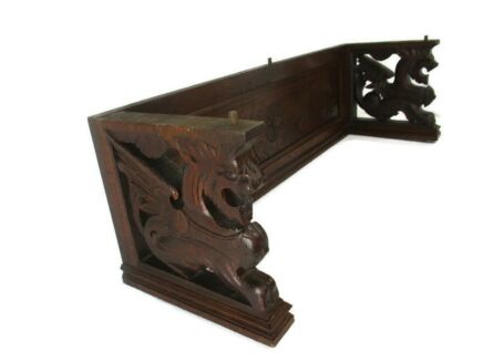 XL Beautiful Hand Carved Wood Pediment Ornate Over door Architectural reclaimed Salvage Oak Lion Heads Antique WOW