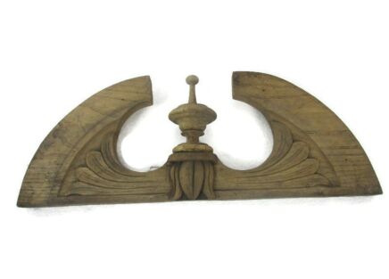 Hand Carved Wood French Pediment Sand Blasted Spindle  Ornate Over door Architectural Small Antique