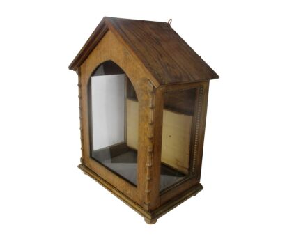 Large Antique hand Carved Wood Oak Glass Chapel Niche for Statue Gorgeous